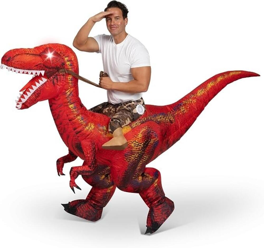 Spooktacular Creations Inflatable Dinosaur Costume Adult OS Red Ride Raptor New